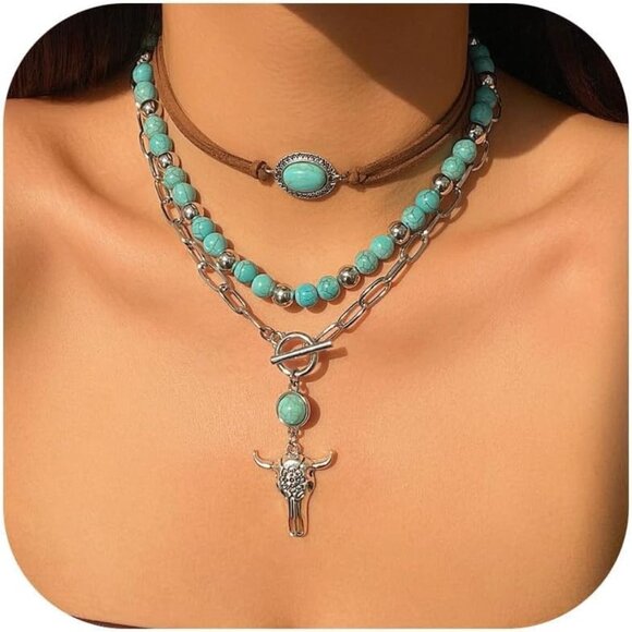 Women's E3-cow Layered Boho Necklaces Cowgirl Jewellery Accessories Outfits - Picture 1 of 9